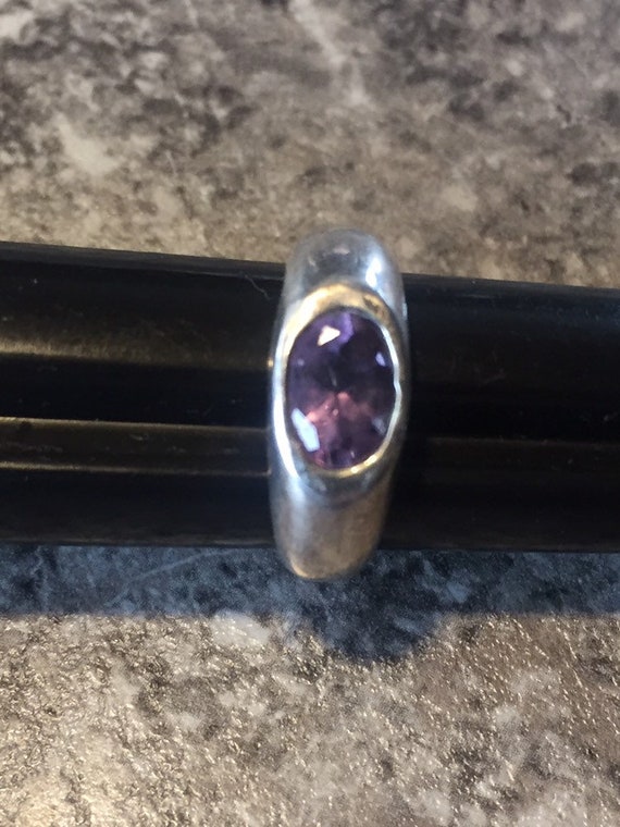 Vintage Sterling Silver Ring 925 Purple Amethyst Faceted Center Stone, Size 5.25