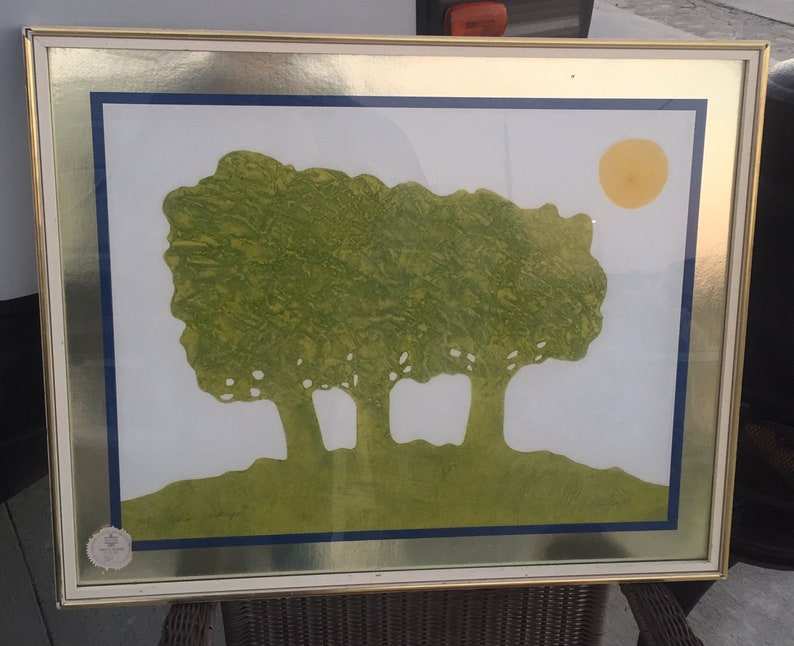 Vintage Vanguard Studios of Beverly Hills Etching ART Print Artist Signed Framed Mid-Century Modern