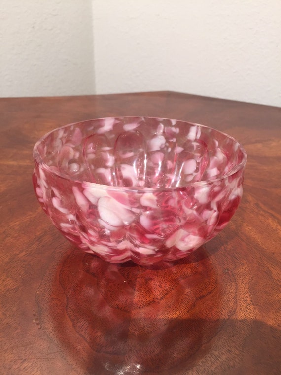 Antique Victorian Art Glass Hand-Made Finger Bowl RED Cranberry Spatter 19th Century RARE