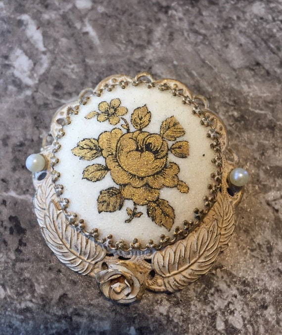 Vintage West Germany Brooch Pin Rose Floral 1950's Filigree Powder Pink