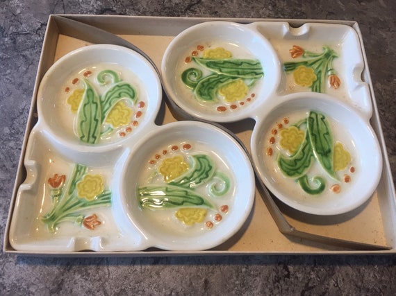 Vintage BRIDGETTE Bridge Poker Cards Coaster Ashtray Set Of 6