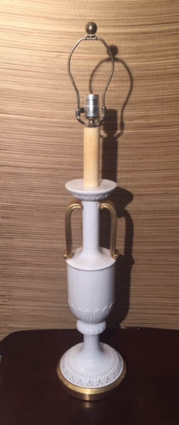 Vintage Italian White Ceramic & Gold Lamp Hollywood Regency Italy Marbro Era