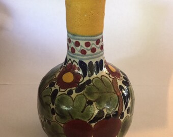 Vintage Mexican Pottery bud Vase Talavera La Corona