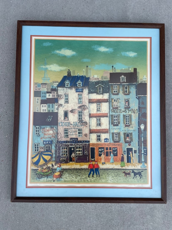 Vintage  Laszlo Kadlacsik Art Print Cityscape France Ltd Ed Signed Paris