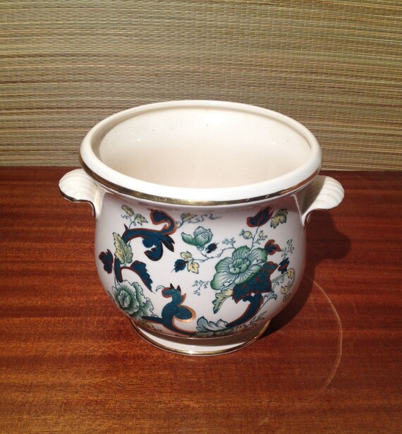 Mason's Mandolay Chartreuse Ice Wine Bucket Pot Ironstone England Shell Handles