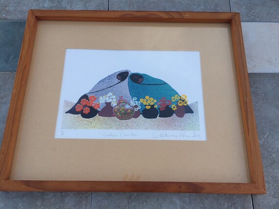 Vintage Southwestern Lithograph Print "Suenos Floridos" Signed AP Framed Art