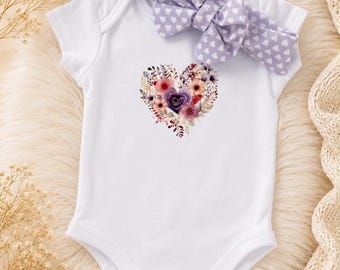 Personalized Baby Girl Set - Custom Bodysuit and Bow Headband - Newborn Baby Shower Gift - Birthday Outfit - Short or Long Sleeve Onesie