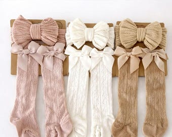 Baby Headband and Socks Set ,Sommer baby gear,Big Bow Headband,Newborn Bow Headband,Newborn headband for Baby girl gift Baby shower
