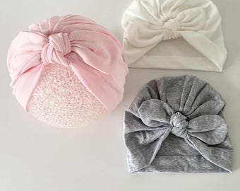 Pastel Baby Turban with Front Bow  Baby Girl Turban, Flower Baby Turban,Baby girl gift Baby shower accessory Baby girl turban baby hat