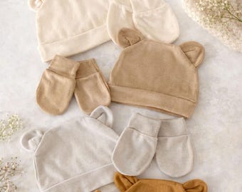Baby Boy Hat and Mittens Set,Autumn baby gear,Earthy colors,Newborn set for Baby boy gift Baby shower baby accessories Baby shower present