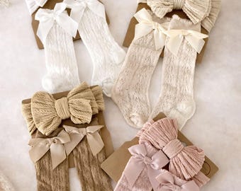 Baby Headband and Socks Set ,Sommer baby gear,Big Bow Headband,Newborn Bow Headband,Newborn headband for Baby girl gift Baby shower