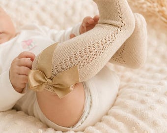 Baby Headband and Socks Set ,Autumn baby gear,Big Bow Headband,Newborn Bow Headband,Newborn headband for Baby girl gift Baby shower
