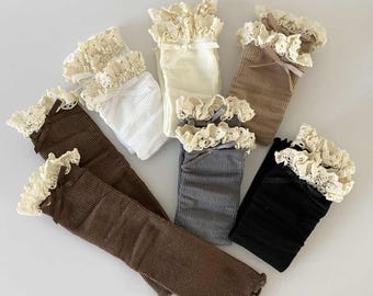 Vintage Style Knee-High Socks for Girls, wear with elegant lace trim,Gift-ready packaging included,Autumn baby gear, girl gift Baby shower