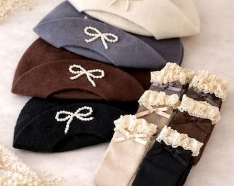 Girls Headband and Socks Set ,Autumn girls gear,Big Bow Headband,Girls Bow Headband,Kids headband for Baby girl gift Baby shower