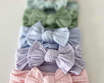 Fascia per capelli pastello per neonati con colori arcobaleno, fascia per capelli con fiocco grande, fascia per capelli con fiocco per neonati, fascia per neonati per regalo per neonata, baby shower, morbida ed elastica.