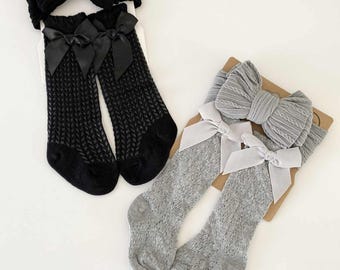 Baby Stirnband und Socken Set, Herbst Baby Ausrüstung, Big Bow Stirnband, Neugeborenen Bogen Stirnband, Neugeborenen Stirnband für Baby Mädchen Geschenk Babyparty