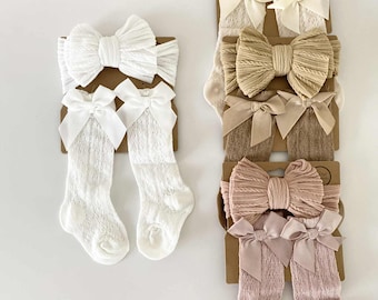 Baby Stirnband und Socken Set, Herbst Baby Ausrüstung, Big Bow Stirnband, Neugeborenen Bogen Stirnband, Neugeborenen Stirnband für Baby Mädchen Geschenk Babyparty