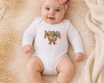 Baby Girl Mama Set - Bodysuit & Bow Headband - Newborn Baby Shower Gift - Birthday Outfit - Short or Long Sleeve - Free Gift Box Included