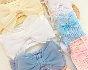 Baby Headband and Socks Set ,Sommer baby gear,Big Bow Headband,Newborn Bow Headband,Newborn headband for Baby girl gift Baby shower