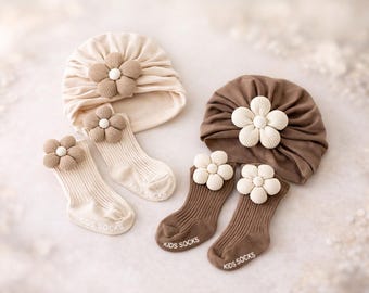 Baby Headband and Socks Set ,Flower baby gear,Big Bow  Flower Headband,Newborn Bow Headband,Newborn headband for Baby girl gift Baby shower