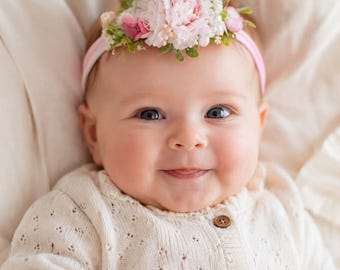 Baby headbands in soft pastels for christenings, celebrations, or baby showers. Ideal gift for new moms and perfect for baby photoshoots