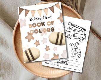 Le premier livre de couleurs de bébé | Activité de coloriage baby shower | Souvenir imprimable pour les nouveaux parents