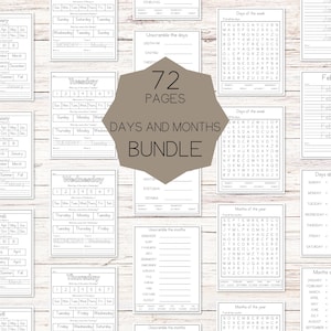 72 Page Calendar Worksheets | Days of the Week, Months & Seasons