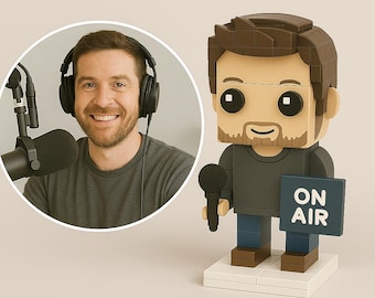 Custom Radio Host Brick Figurine – Personalized Broadcaster Mini Figure | Gift for Podcast