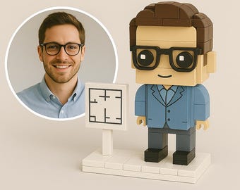 Anpassad arkitekttegelfigur • Personlig minifigur med planritning