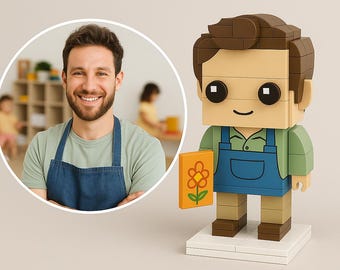 Anpassad barnomsorgslärare tegelfigur – Personlig minifigur för spädbarnsomsorg | Gåva till barnlärare