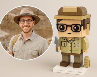 Anpassad arkeologfigur av tegelsten – Personlig minifigurgåva