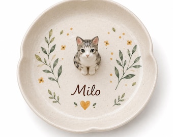 Personalized Cat Ring Dish, Custom Name Ceramic Jewelry Tray, Kitten Trinket Dish, Cat Lover Gift, Pet Memorial Keepsake