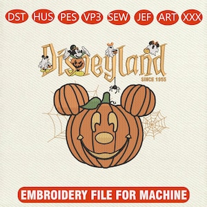 Disneyland Halloween Embroidery Design, Mickey Pumpkin Embroidery File, Ghost Mickey Halloween Shirt Design, Machine Embroidery Pattern image 1