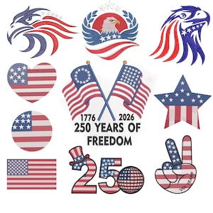 America 250th Anniversary Embroidery Design Bundle, Patriotic Eagle, USA Flag (Instant Download)