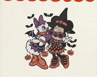 Halloween Minnie & Daisy Witch Embroidery Design, Cute Disney Halloween Embroidery File, Cute Halloween Machine Embroidery Pattern