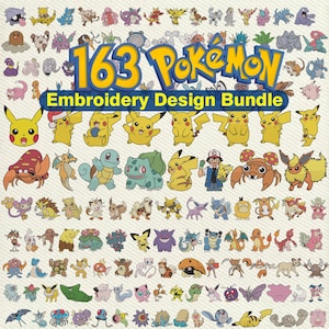 163 Pokemon Machine Embroidery Designs Bundle, Mega Anime Embroidery Collection, Cartoon Pocket Monster Designs (Instant Download)