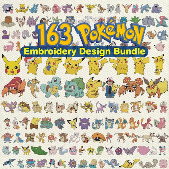 163 Pokemon Machine Embroidery Designs Bundle, Mega Anime Embroidery Collection, Cartoon Pocket Monster Designs (Instant Download)