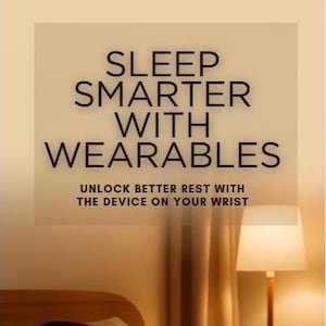 Può includere: Una persona addormentata a letto, con uno smartwatch. L'immagine presenta il testo "SLEEP SMARTER WITH WEARABLES" e "UNLOCK BETTER REST WITH THE DEVICE ON YOUR WRIST". Una lampada da comodino illumina la stanza.