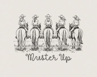 Cowgirls Riding Horses Line Art | Western PNG SVG (Digital Download)