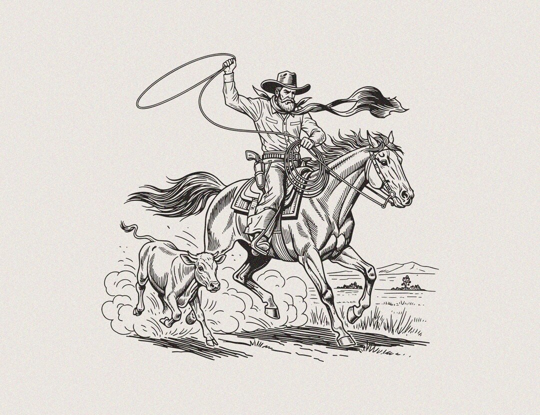 Team Roping Rope Drawing Cowboys Roping PNG Image Team Roping Digital Drawing Working Cow Horse ...