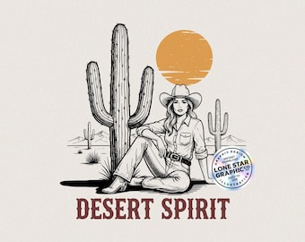 Desert Spirit PNG SVG | Western Cowgirl Cactus Desert Illustration | Boho Southwest Sublimation Design for T-Shirts, Prints & Country Decor