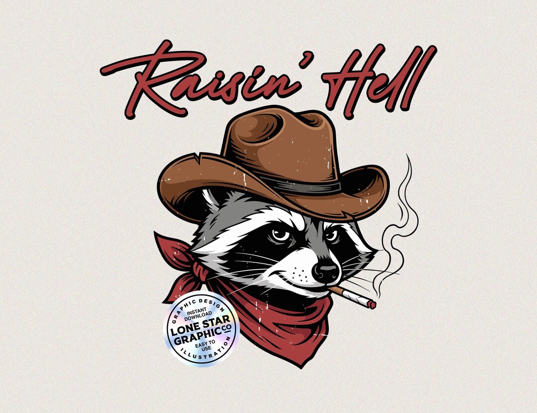 Raccoon Cowboy Illustration PNG SVG | Funny Western Animal Art | Outlaw ...