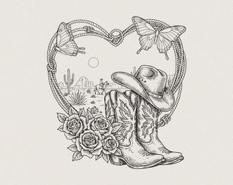 Cowgirllaarzen PNG SVG | Westerse bloemenillustratie (digitale download)