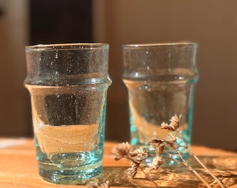 Handblown Beldi Tall Glass, Clear, Moroccan Artisan Drinkware, Recycled Glass, Marrakech Workshop, Set of 2,4 or 6