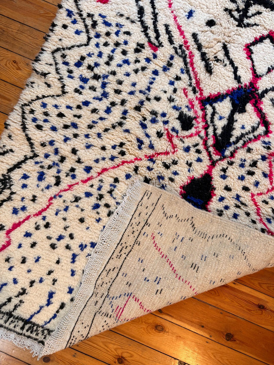 Handwoven Beni Ourain Amazigh (berber) Area Rug, Ivory Black Red ...
