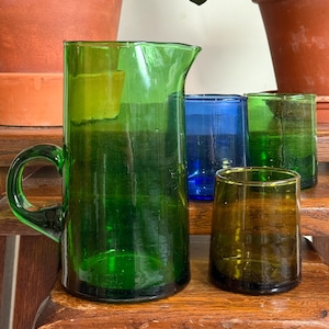 Brocca in vetro marocchino – Soffiata a mano a Marrakech – Caraffa artigianale per acqua, succhi e cocktail