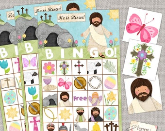 Osterbibel-Bingo, religiöse Ostern zum Ausdrucken, Sonntagsschulspiel, Kinder-Ostern-Partybevorzugung, Jesus-Karwoche Vorschulklassenaktivität