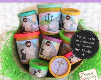 Religious Easter Basket Party Favors, Christian printable, Easter labels for Play Doh® cans, basket stuffers, non-candy treats for kids