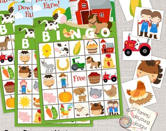 Digital Farm Animal Bingo, Printable Barnyard Bingo Game, Farm Birthday Bingo for Kids, Animal Party Game, birthday for boys, preschool game