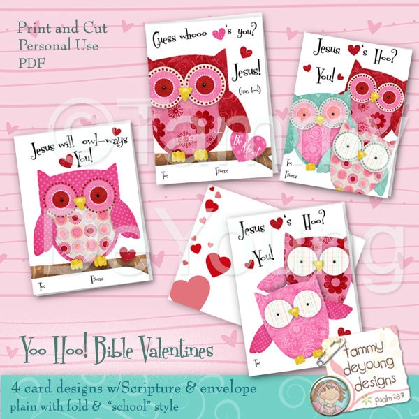 Owl Valentines Cards for kids * Scripture Valentines *DIY printable Valentines* Valentines for girls